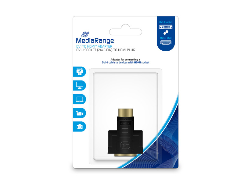 MediaRange DVI to HDMI adapter, gold-plated, DVI-I socket (24+5 Pin)/HDMI plug, black (MRCS171)