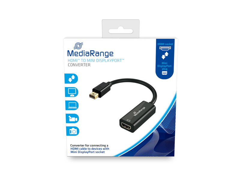 Καλώδιο MediaRange HDMI High Speed to Mini DisplayPort converter, gold-plated, HDMI socket/Mini DP plug, 10 Gbit/s data transfer rate, 15cm, black (MRCS176)