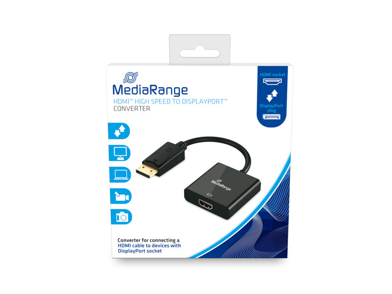 Καλώδιο MediaRange HDMI High Speed to DisplayPort converter, gold-plated, HDMI socket/DP plug, 18 Gbit/s data transfer rate, 20cm, black (MRCS177)