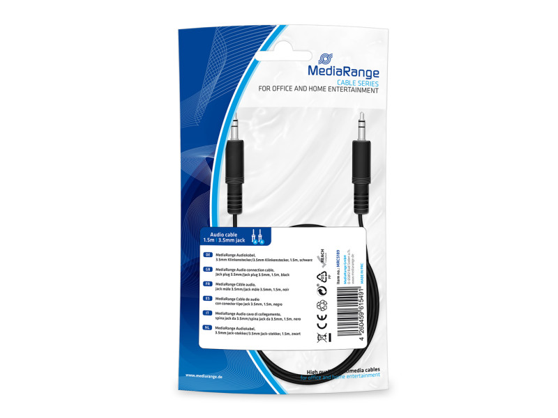 Καλώδιο MediaRange Audio connection, Jack plug 3.5mm/Jack plug 3.5mm, 1.5m, black (MRCS189)