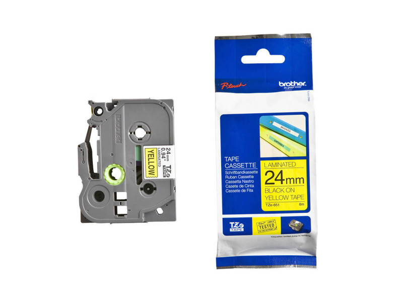 Brother TZe-651 Labelling Tape Cassette – Black on Yellow, 24mm wide (TZE651) (BROTZE651)