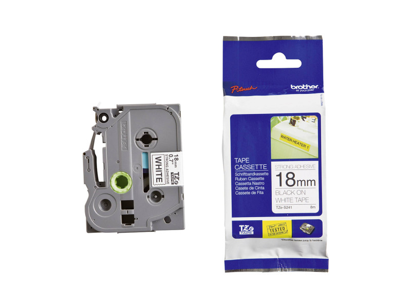 Brother TZe-S241 Labelling Tape Cassette – Black on White Strong Adhesive, 18mm wide (TZES241) (BROTZES241)