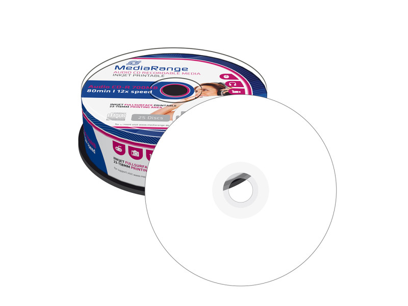 MediaRange Audio CD-R 700MB|80min 12x speed, inkjet fullsurface printable, Cake 25 (MR224)
