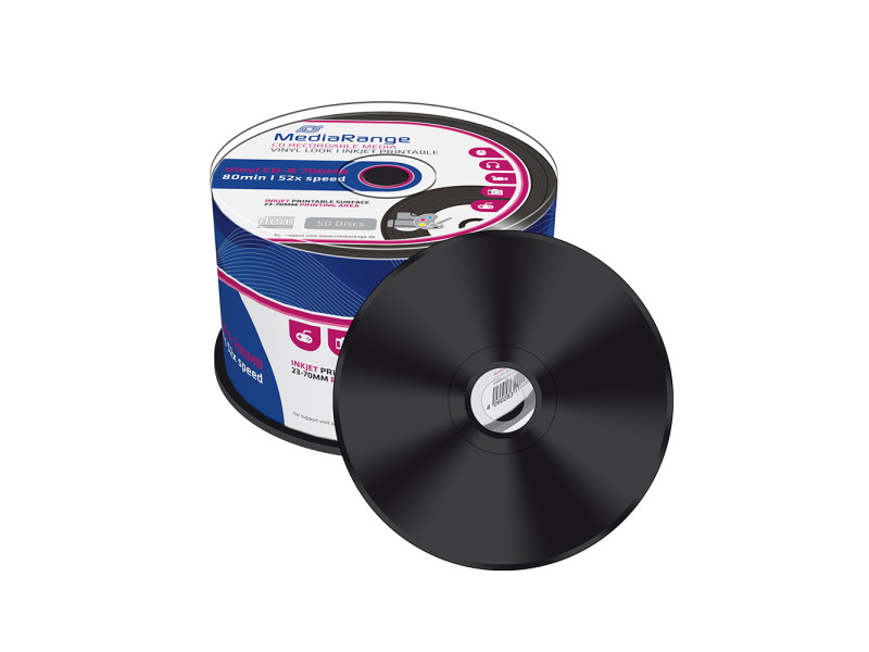 MediaRange Vinyl CD-R 80' 700MB 52x Inkjet Printable, Black dye Cake x 50 (MR226)