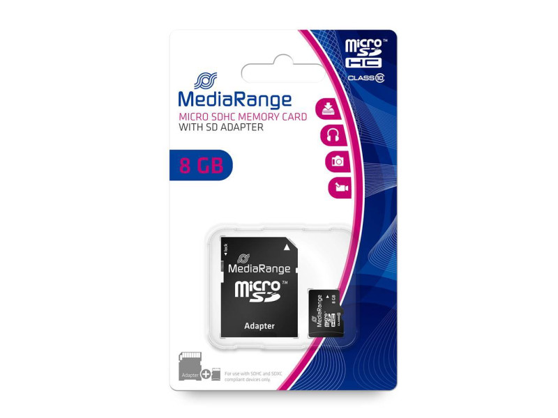 MediaRange Micro SDHC Class 10 With SD Adaptor 8 GB (High Capacity) (MR957)