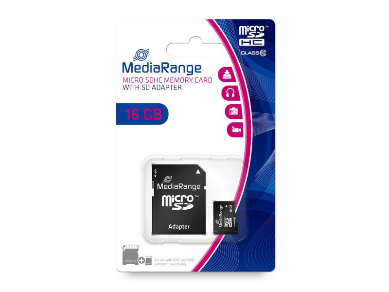 MediaRange Micro SDHC Class 10 With SD Adaptor 16 GB (High Capacity) (MR958)