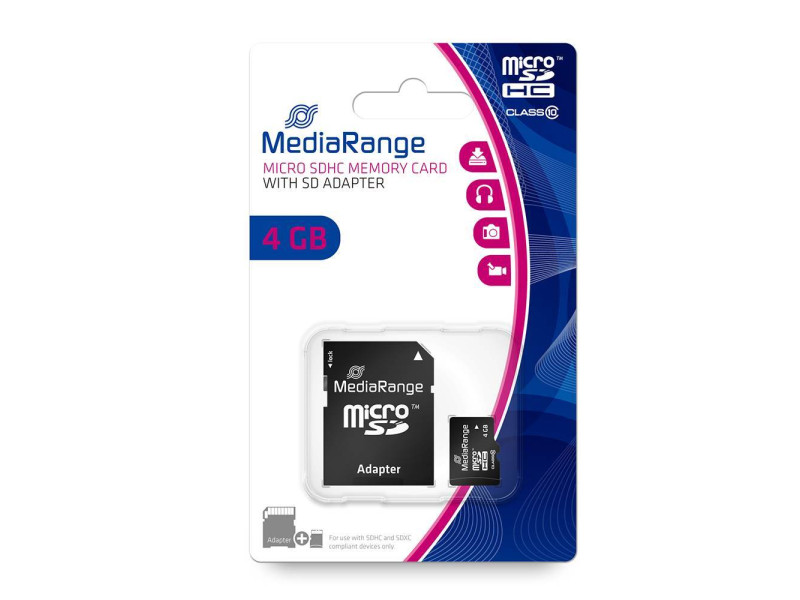 MediaRange Micro SDHC Class 10 With SD Adaptor 4 GB (High Capacity) (MR956)