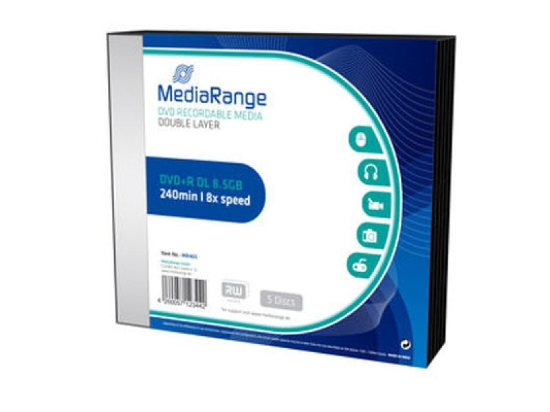 MediaRange DVD+R Dual Layer 240' 8.5GB 8x Slimcase Pack x 5 (MR465)