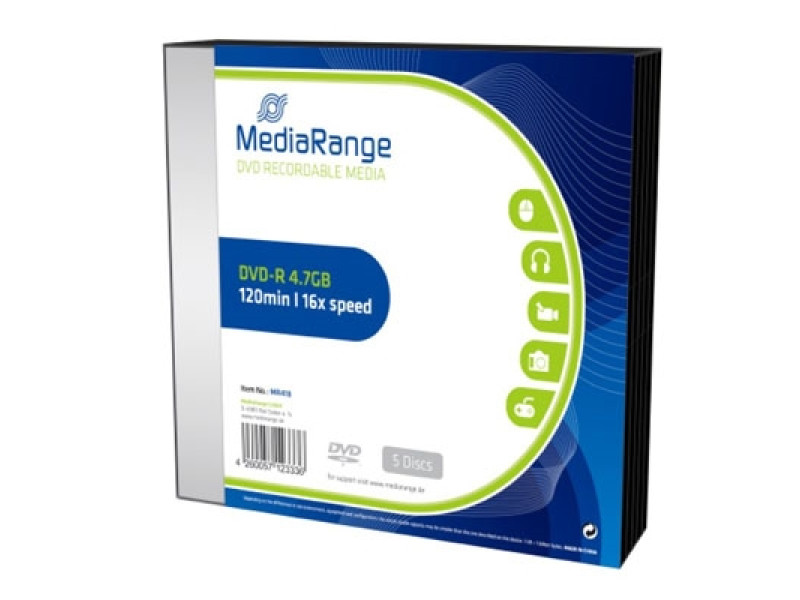 MediaRange DVD-R 120' 4.7GB 16x Slimcase Pack x 5 (MR418)