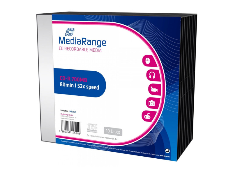 MediaRange CD-R 80' 700MB 52x Slimcase Pack x 10 (MR205)
