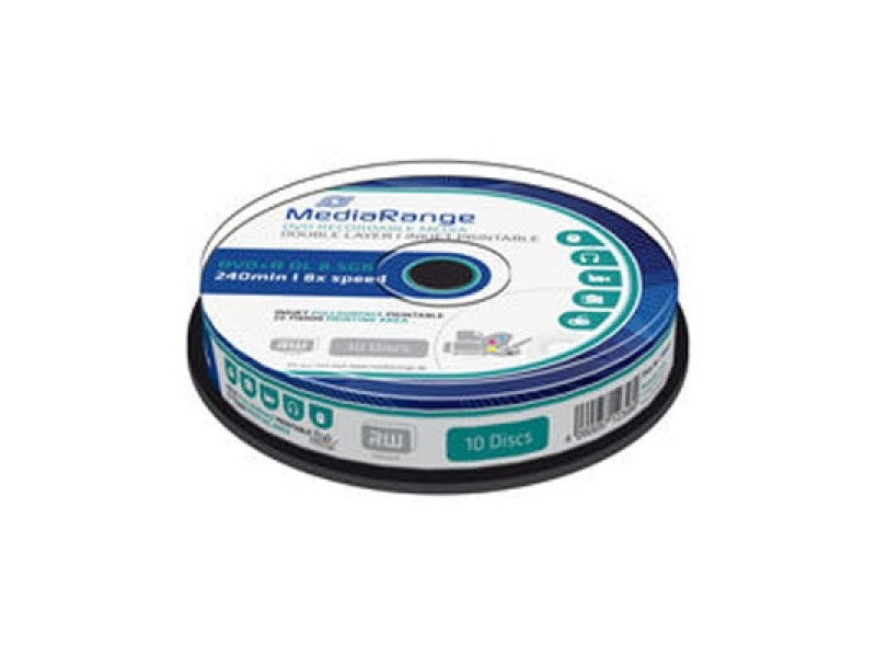 MediaRange DVD+R Dual Layer 240' 8.5GB 8x Inkjet fullsurface printable Cake Box x 10 (MR468)