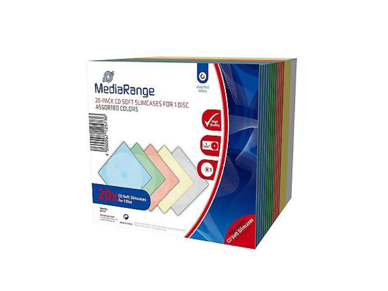 MediaRange CD Soft Slimcase for 1 Disc 5.0mm Assorted Colours (20 Pack) (MRBOX37)