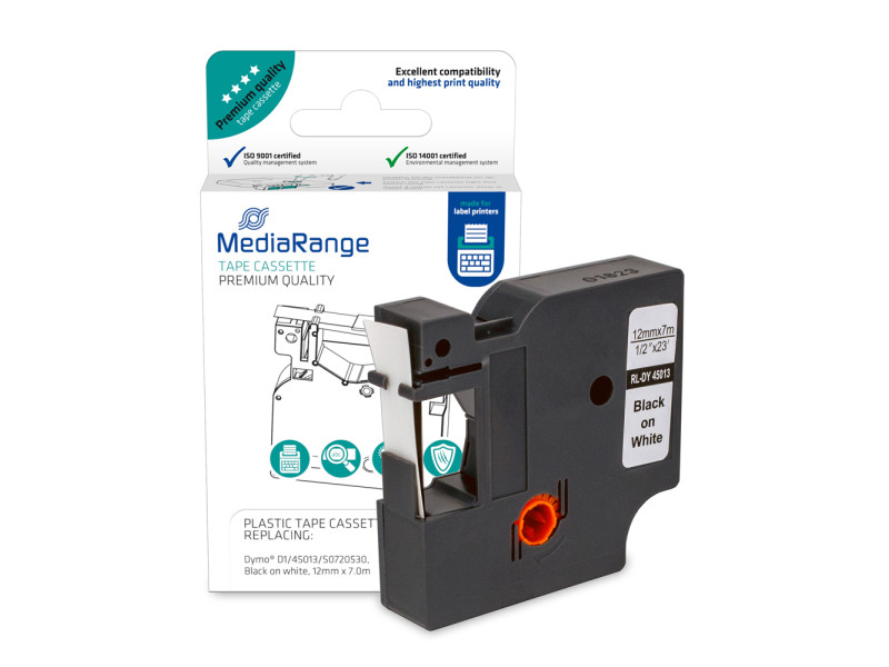 Πλαστική Ταινία Ετικετογράφου MediaRange (Dymo D1/45013/S0720530) 12 mm x 7 m (Μαύρα Γράμματα σε Λευκό Φόντο) (MRDY45013)